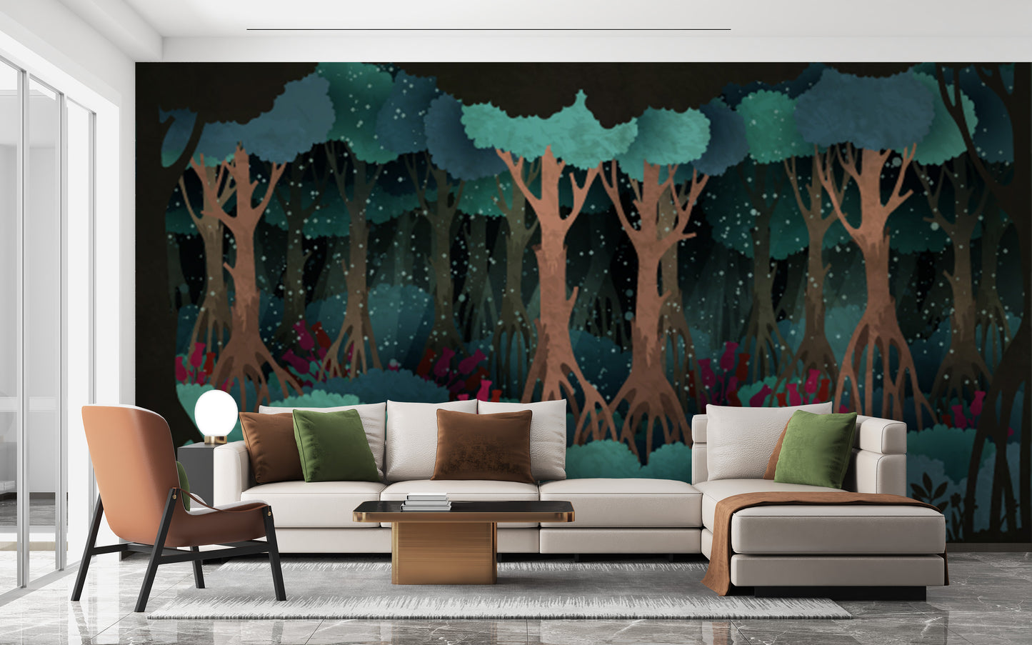 Fairytale-inspired forest wallpaper scene