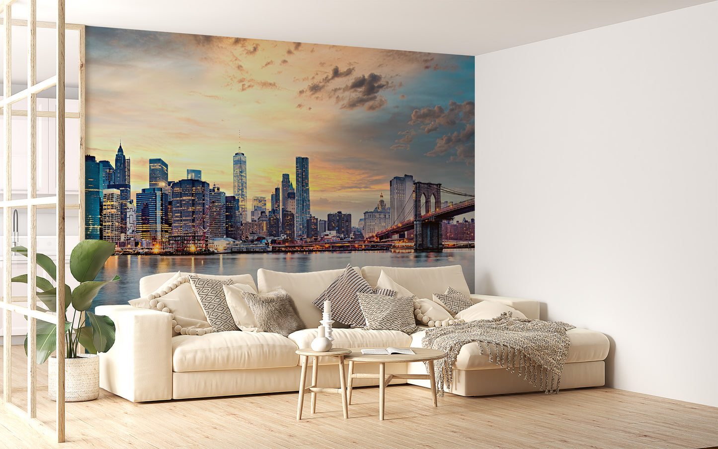 Harbor Lights Manhattan Wall Mural at Night