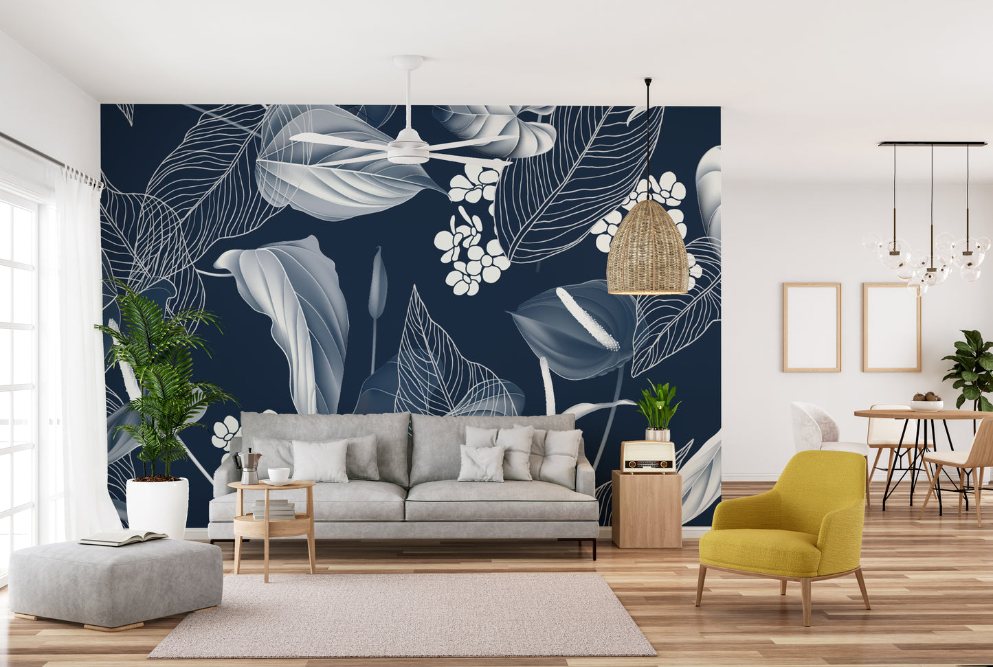 Peel & Stick wallpaper with blue florals