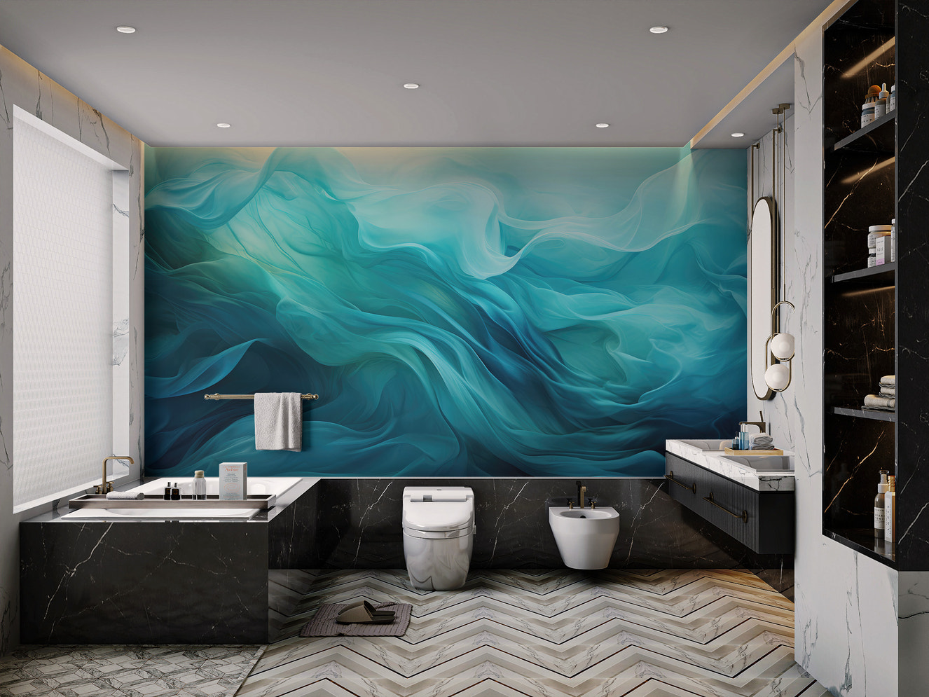 Fluid cyan abstract wallpaper design