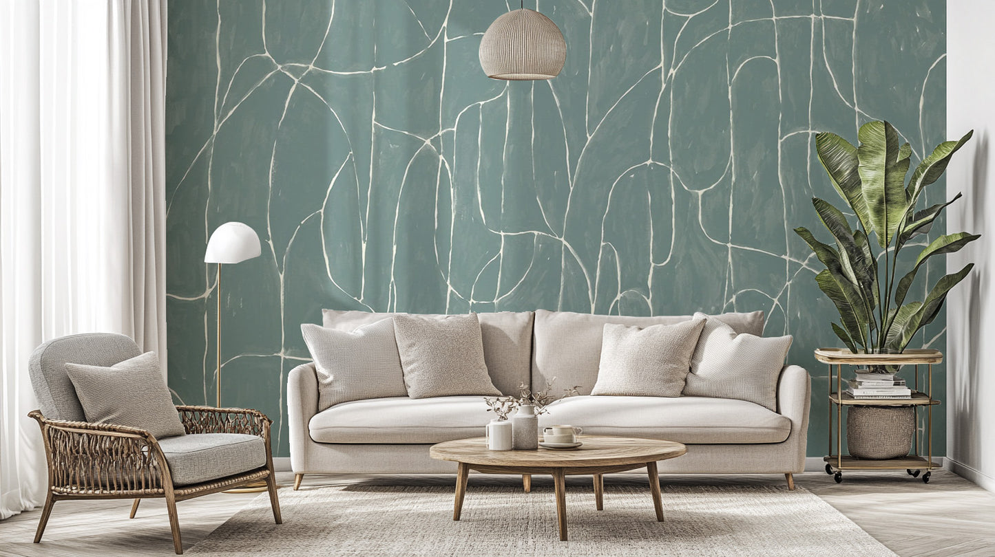 Scenic jade blue boulder beach wallpaper for stylish decor