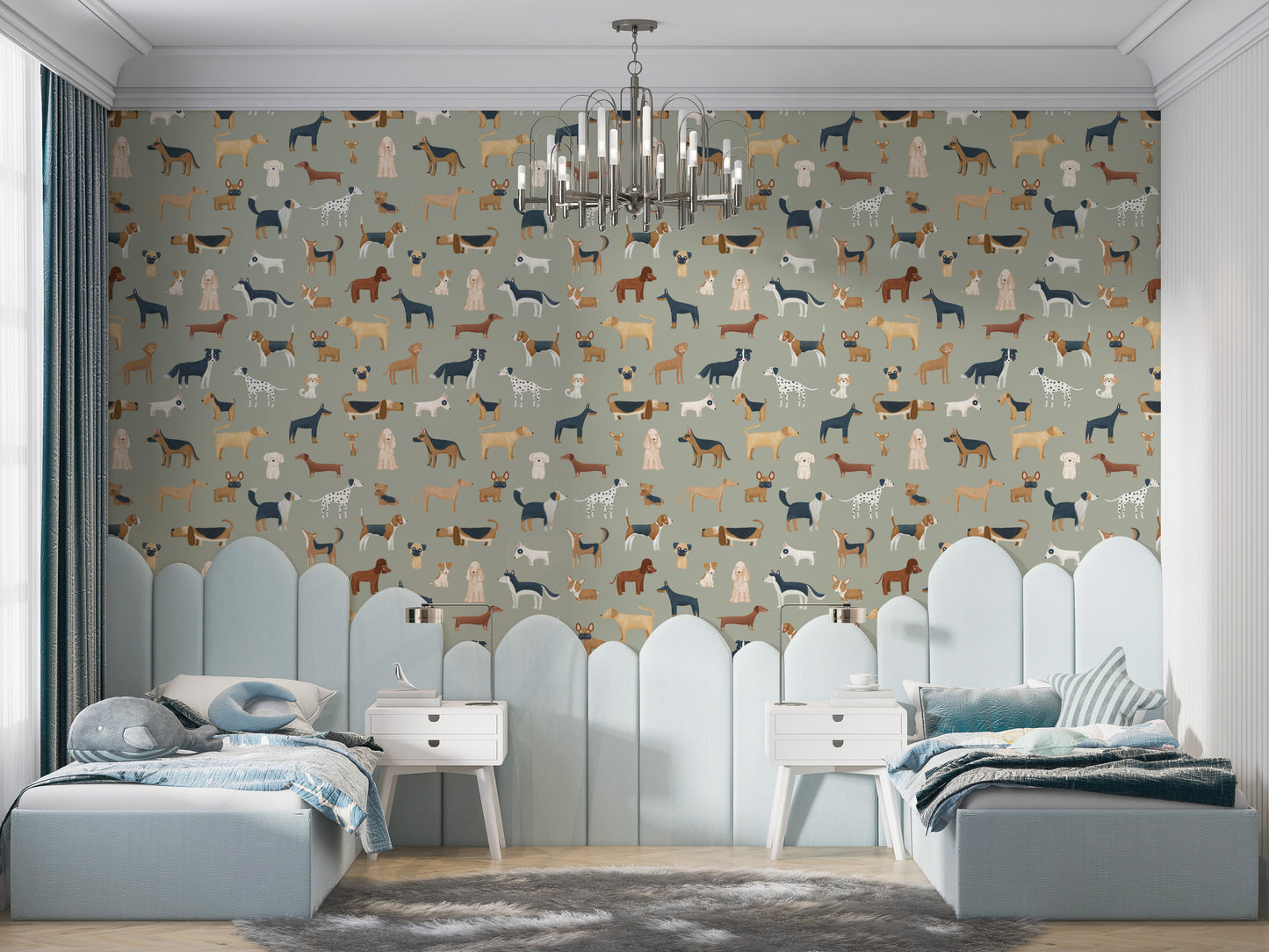 Chic safari green wallpaper for pet-themed interiors