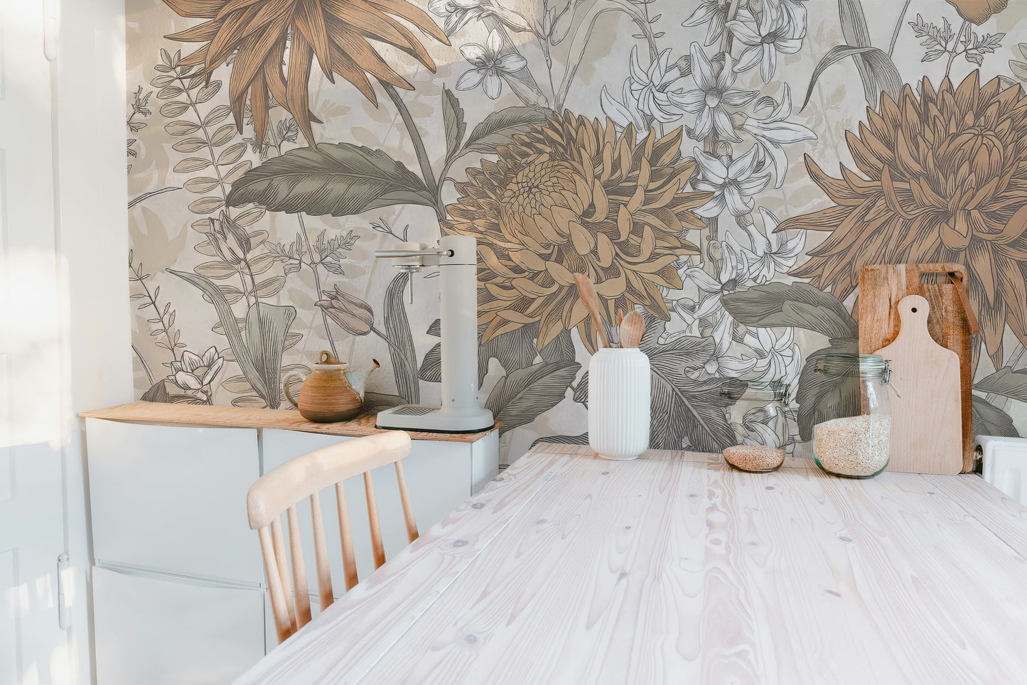 Elegant wildflowers garden mural for peaceful interiors