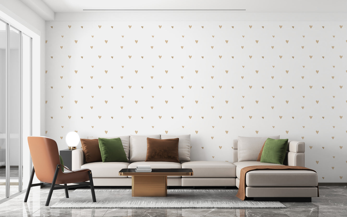 Classic hearts wallpaper in beige gold