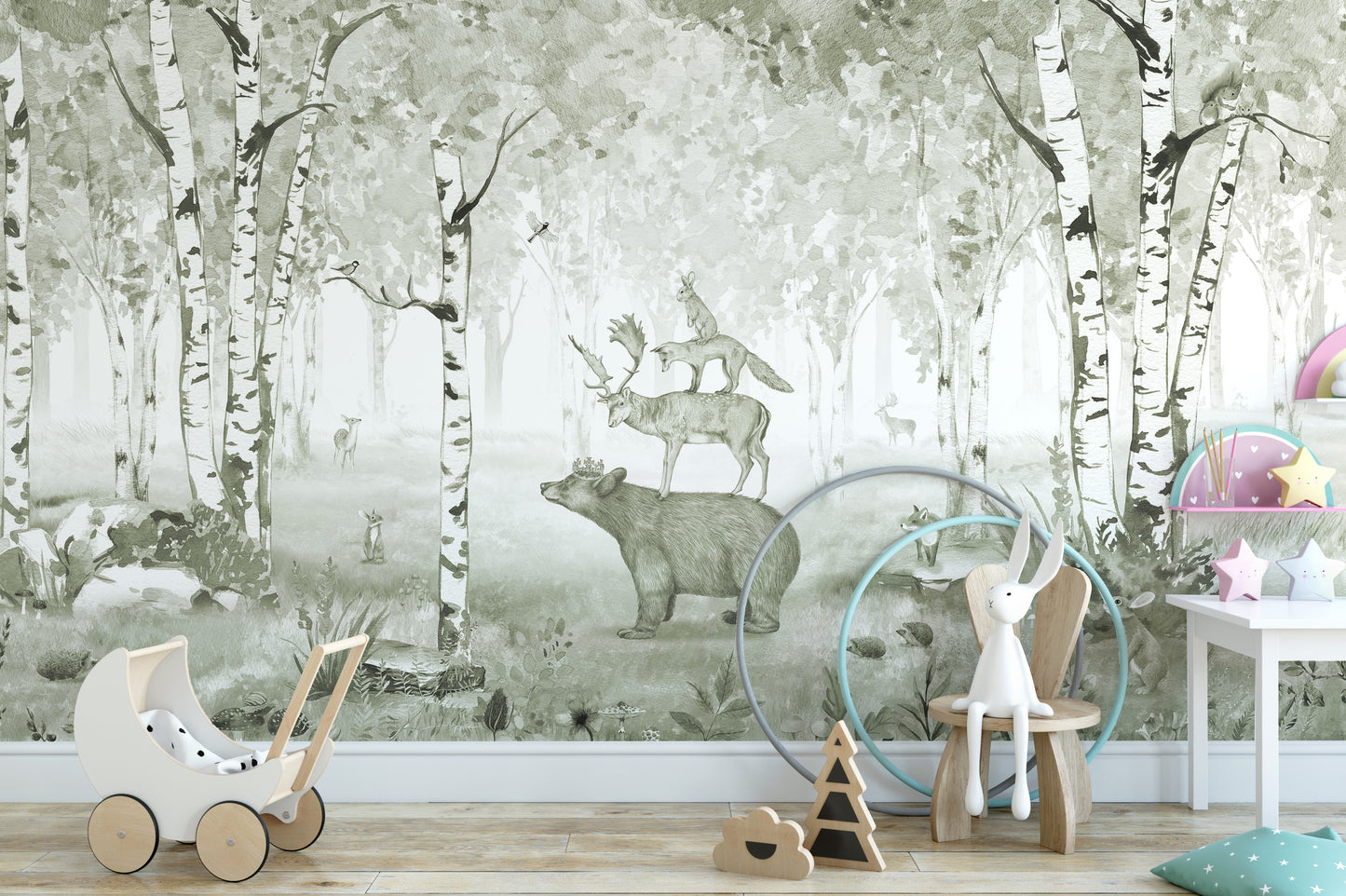 Majestic bear wallpaper with vibrant green forest details.