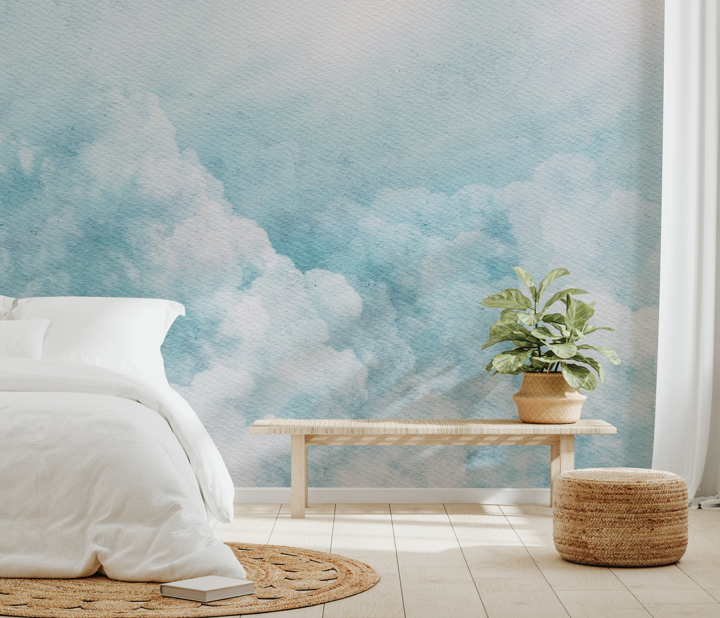 Watercolor sky background with soft cloud texture