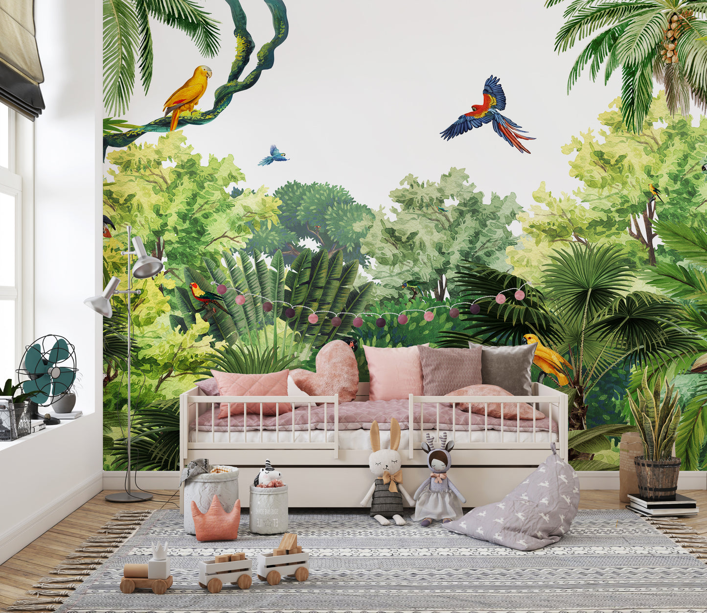 Scenic wallpaper mural highlighting exotic bird diversity.