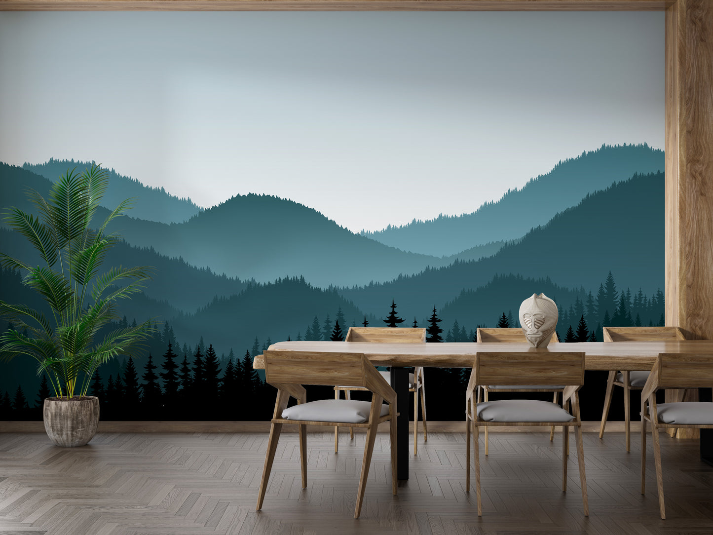 Peaceful wallpaper of misty mountain peaks
