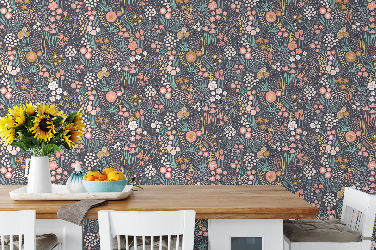 Field Pastel Colorful Repeat Pattern Flower Wallpaper