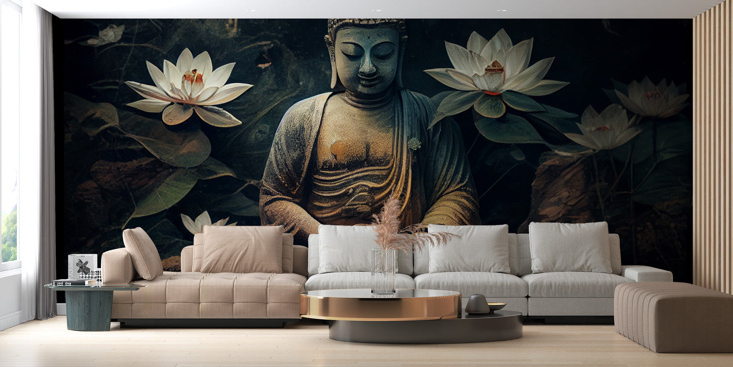 Artistic Buddha lotus mural for serene decor