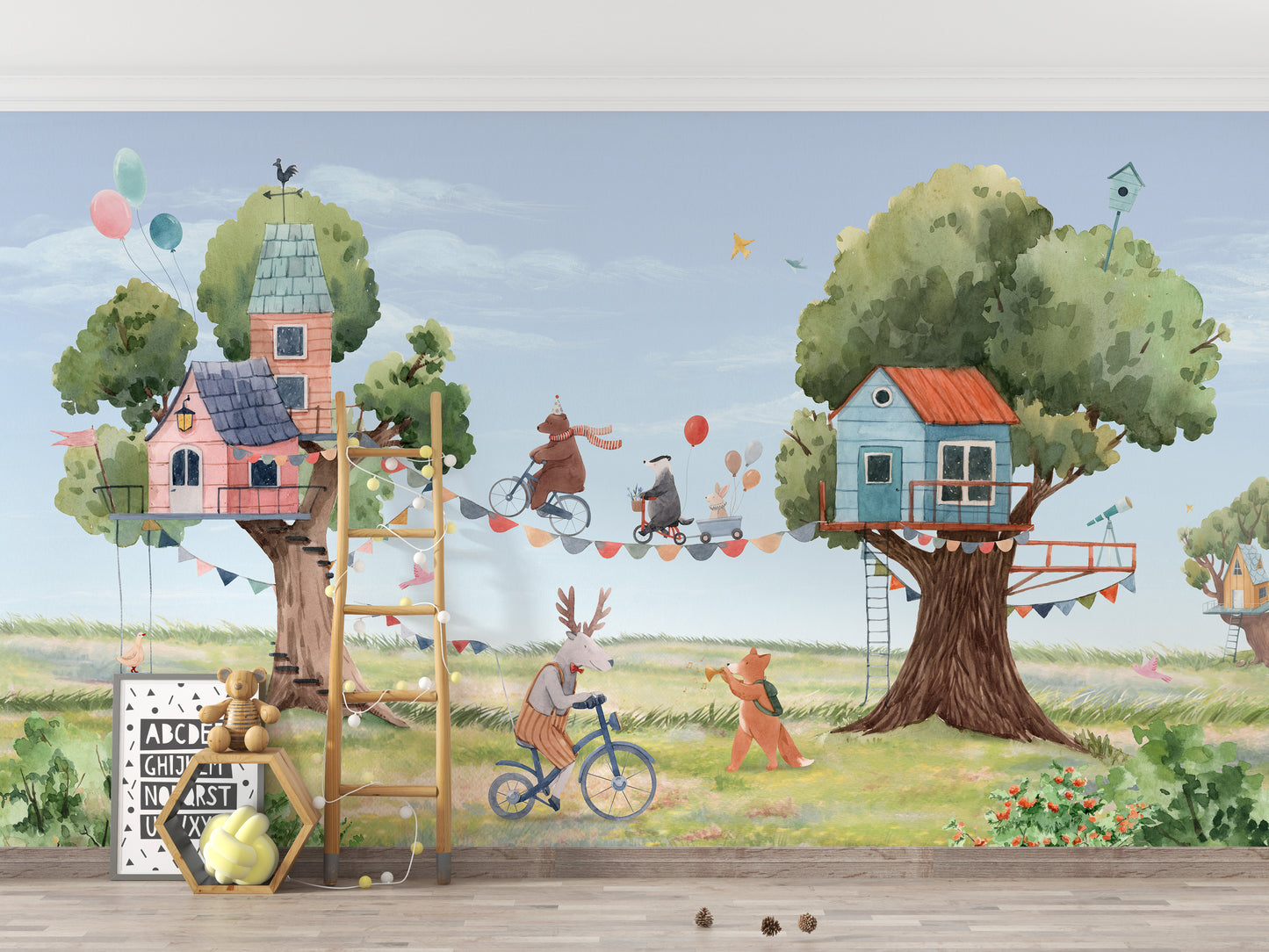 Fun and lively Treehouse Party wallpaper for young adventurers.