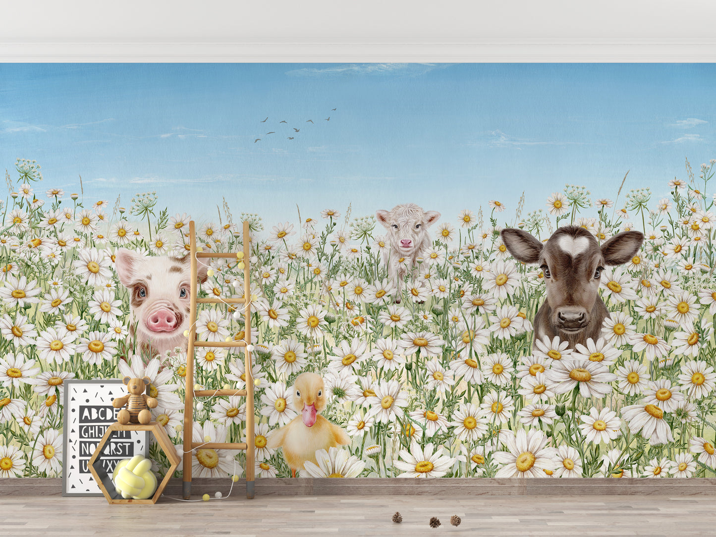 Farm Animals wallpaper adds rustic charm to any room.