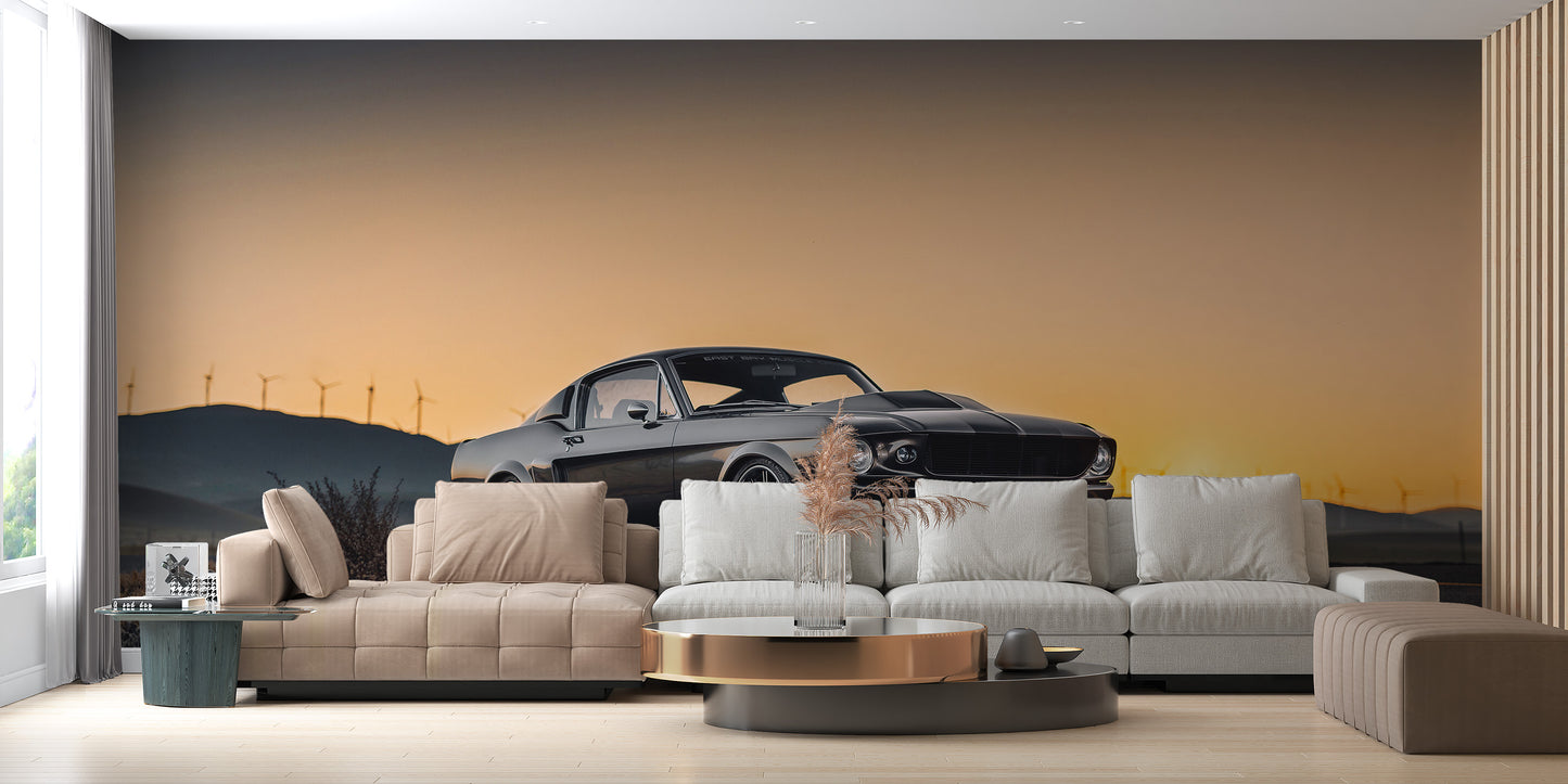 Vibrant sunset Mustang mural for walls