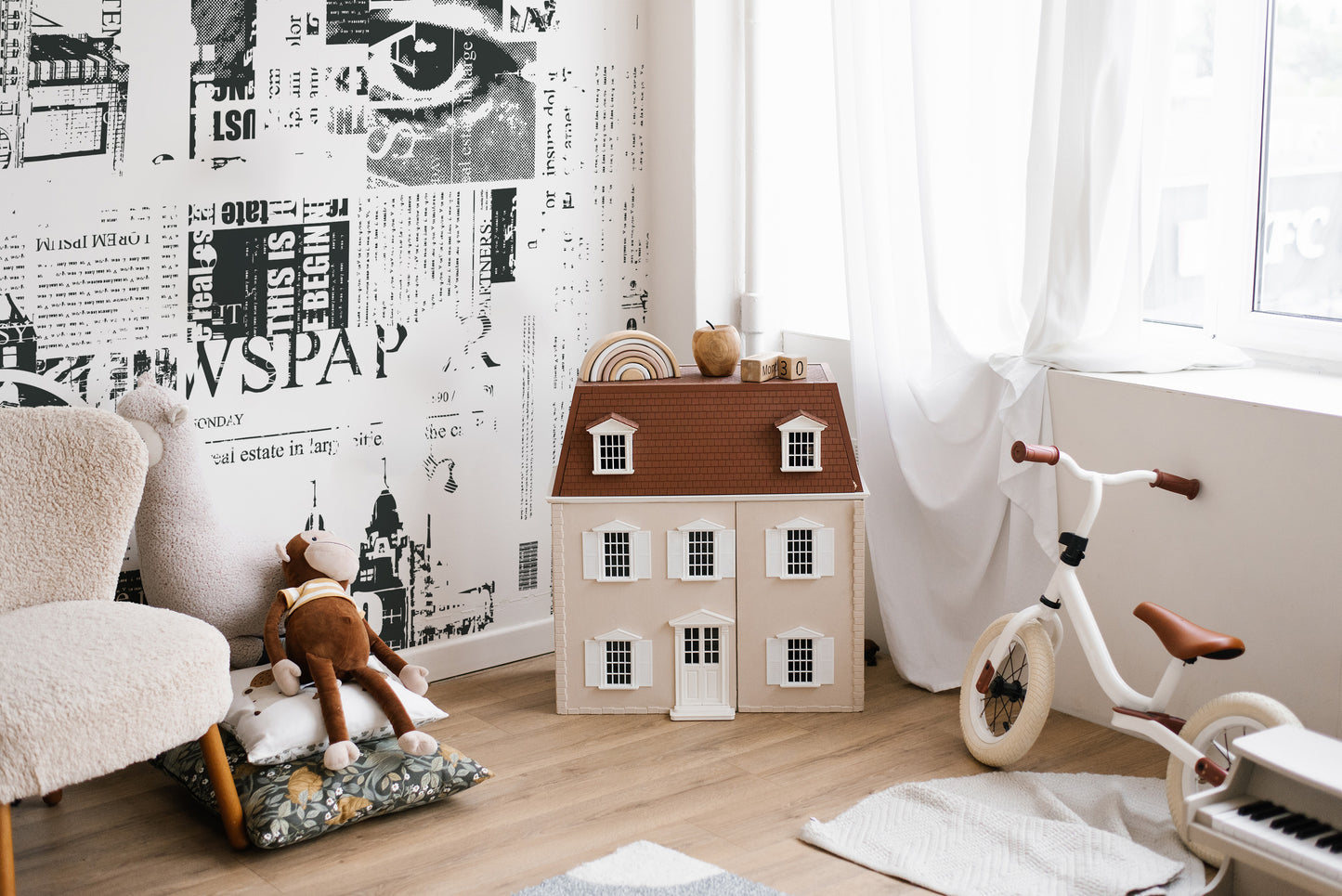 Creative newsprint mural for home decor