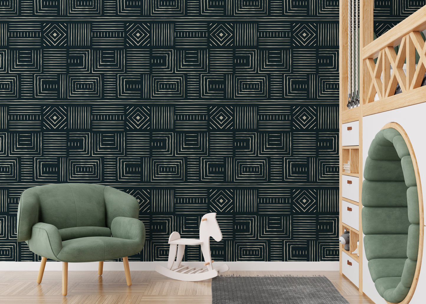 Africa Tribal Art Ethnic Green Geometric Wallpaper