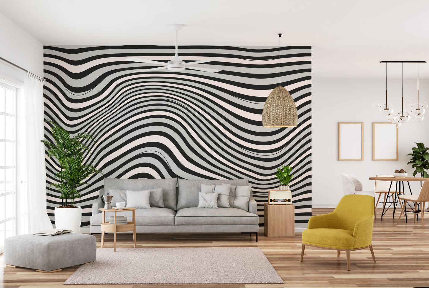 Abstract black and white striped wallpaper with a sleek look