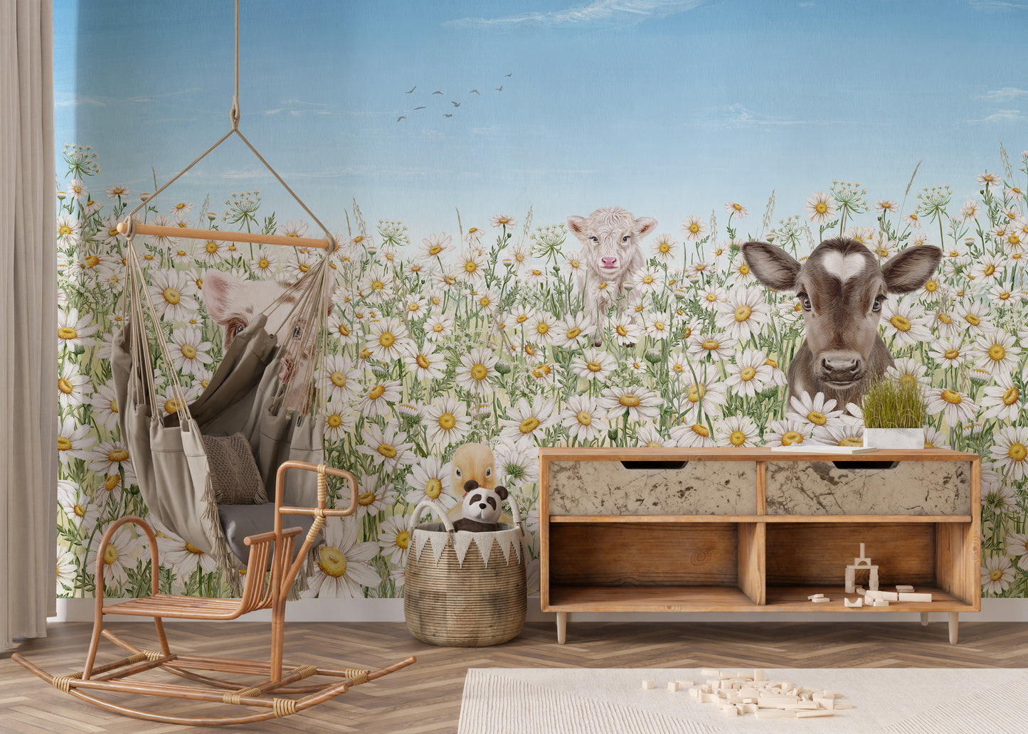 Lively Farm Animals mural, perfect for kids’ spaces.