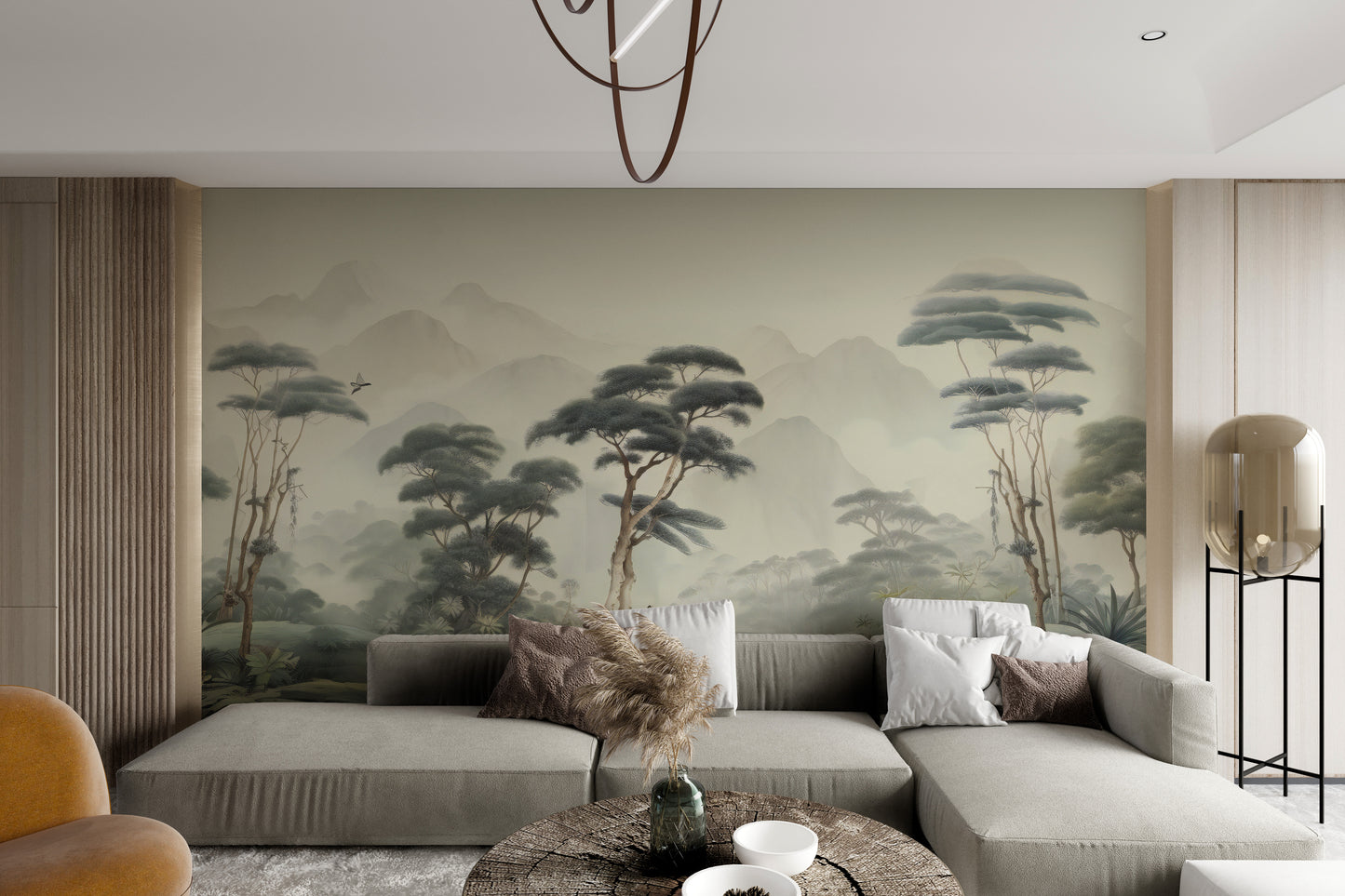 Serene rainforest mist wallpaper design