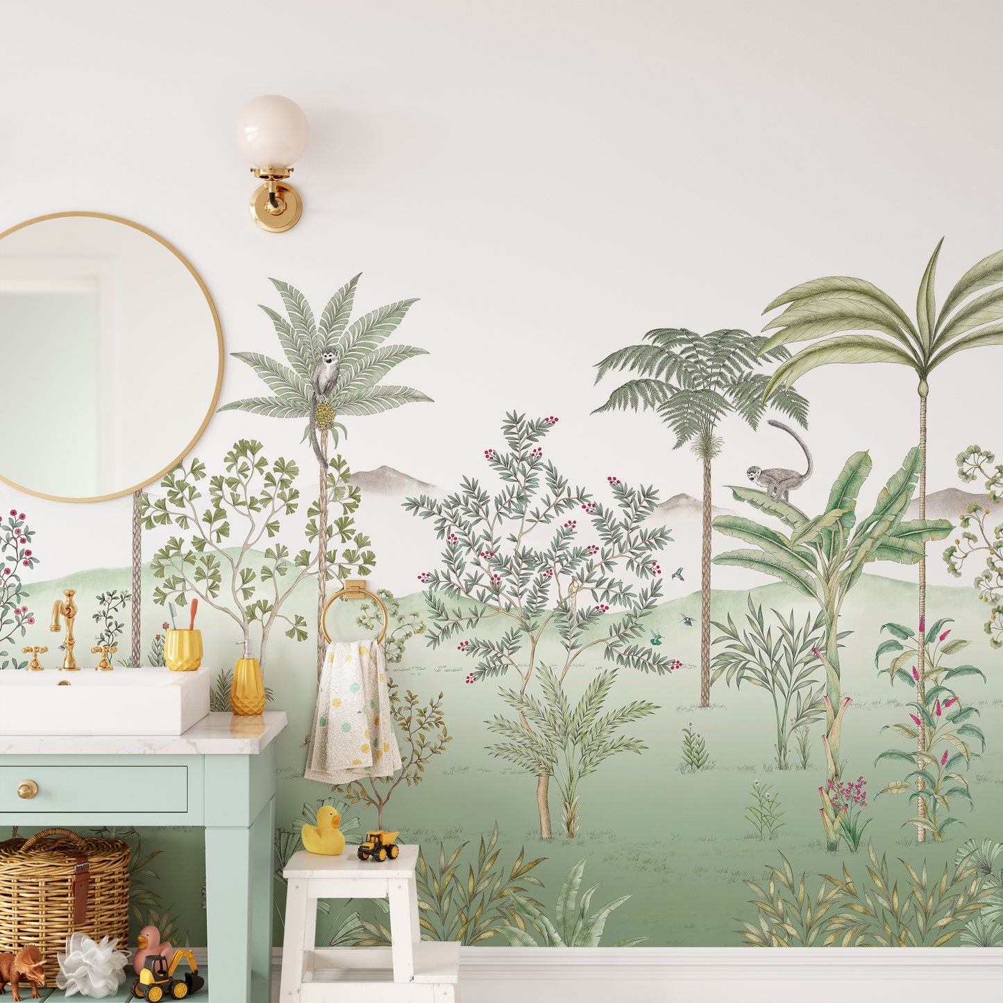 Exotic green tropical chinoiserie wallpaper for rooms