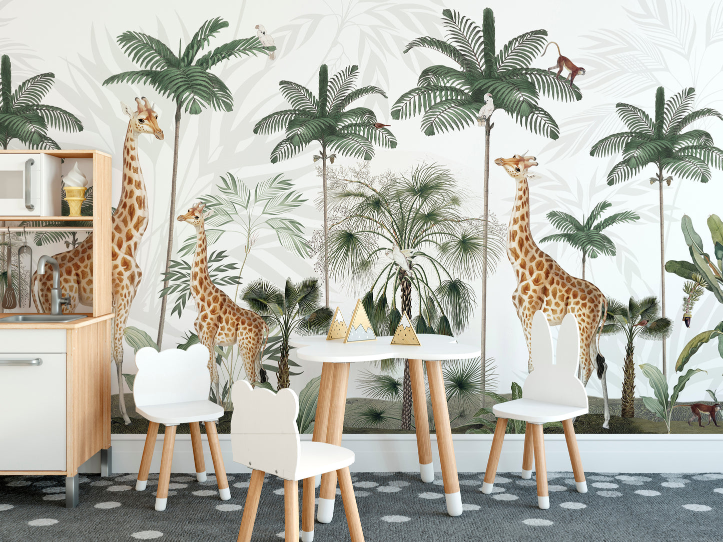 Giraffe mural with a stylish and sophisticated design.