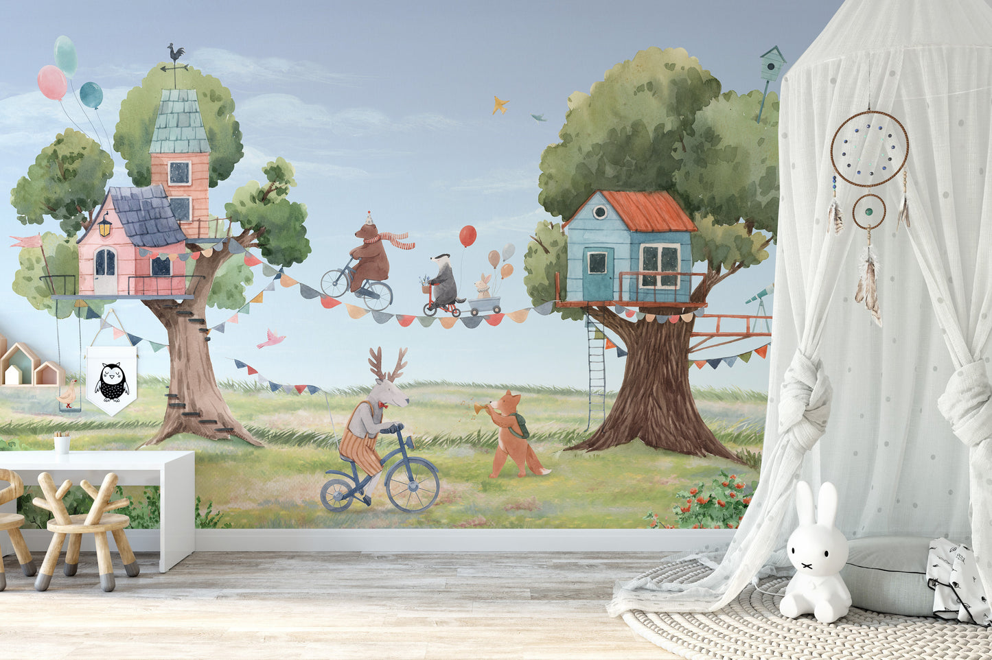 Playful Treehouse Party wallpaper for vibrant kids’ decor.