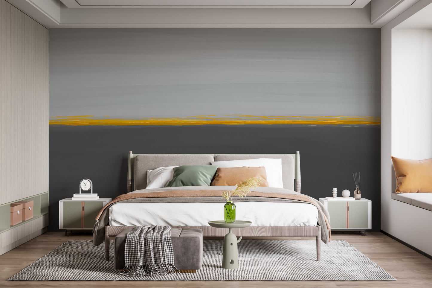 Sophisticated golden horizon mural for homes.