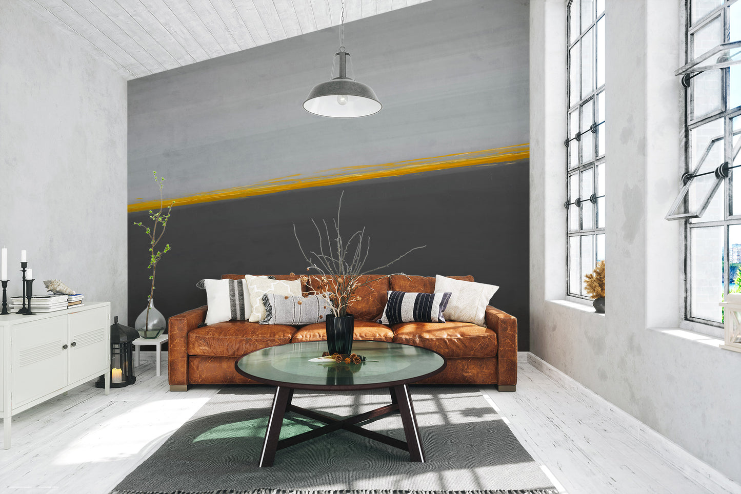 Scenic golden horizon wallpaper mural design.