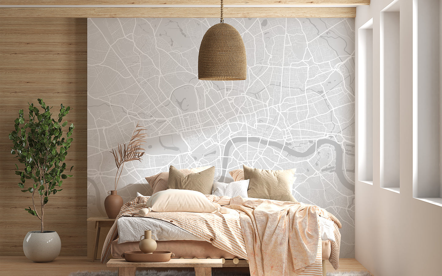 Modern city map wall art wallpaper for interiors