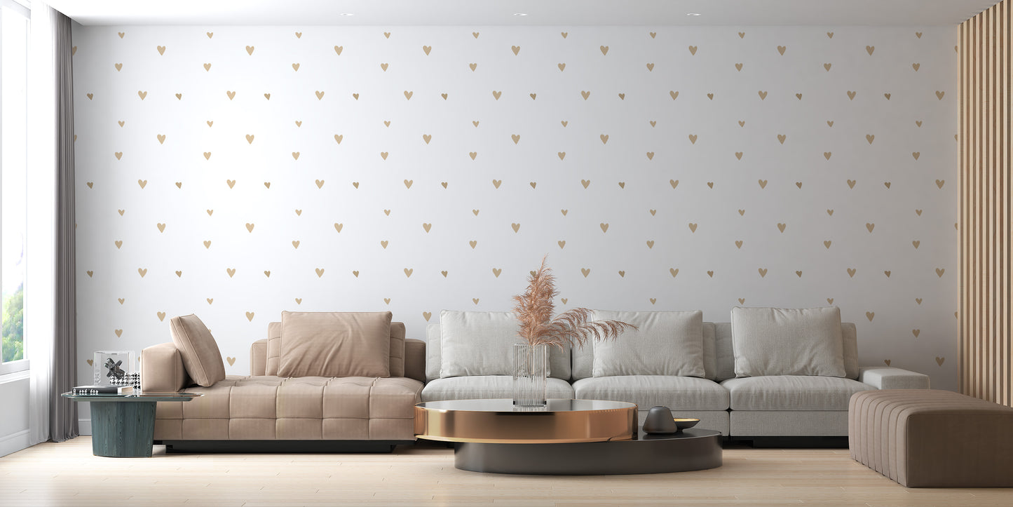Gold hearts wallpaper mural for decor