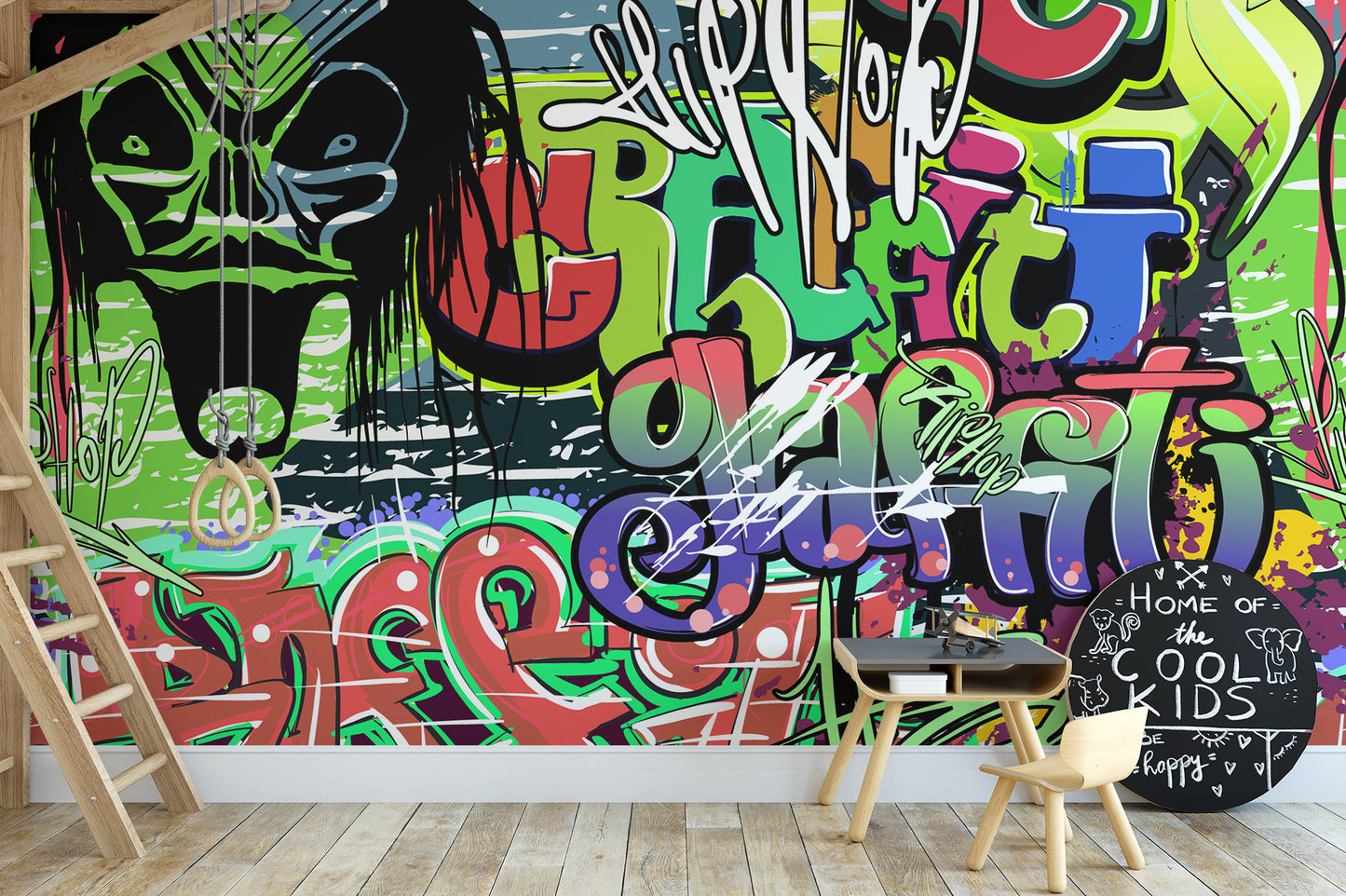 Vibrant graffiti wall art for urban themes