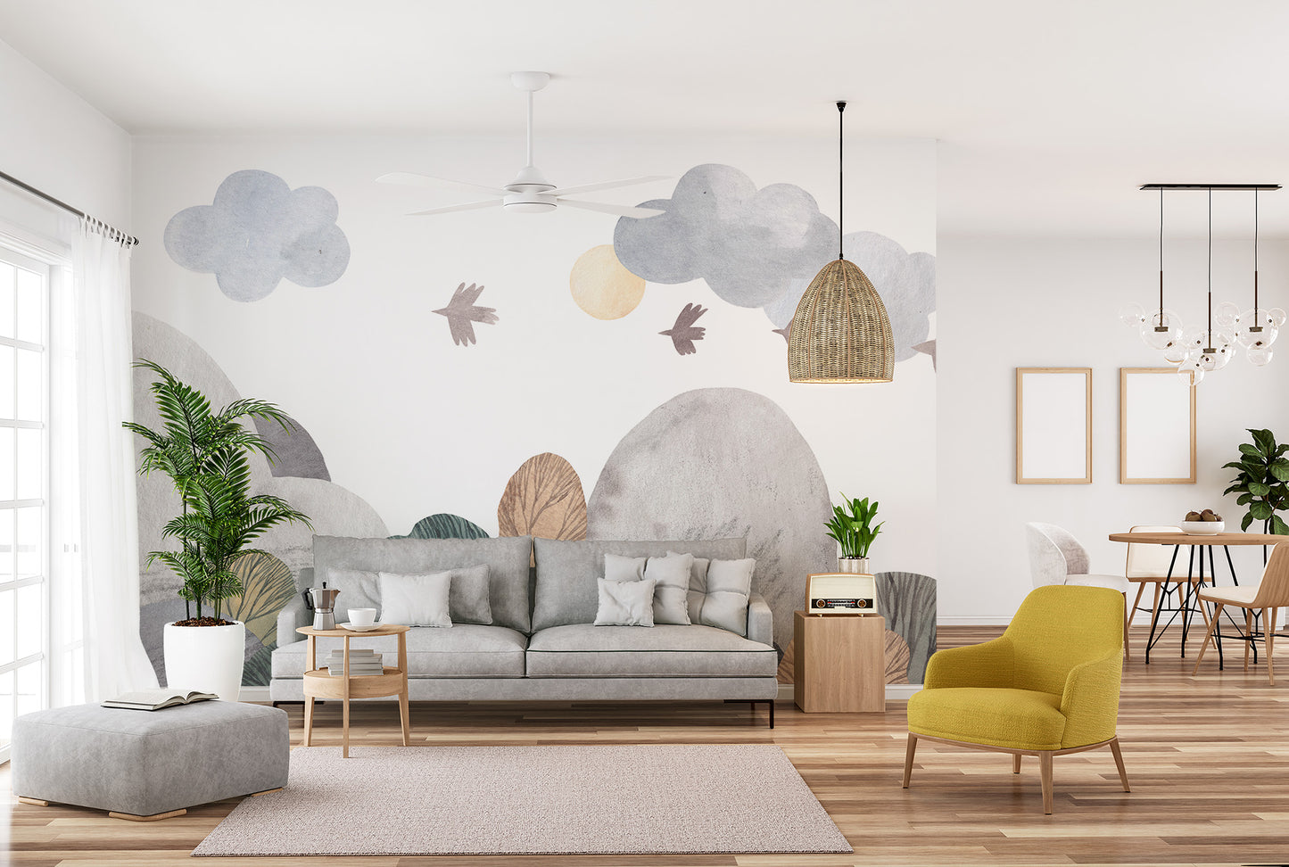 Abstract wall mural with tranquil nature theme