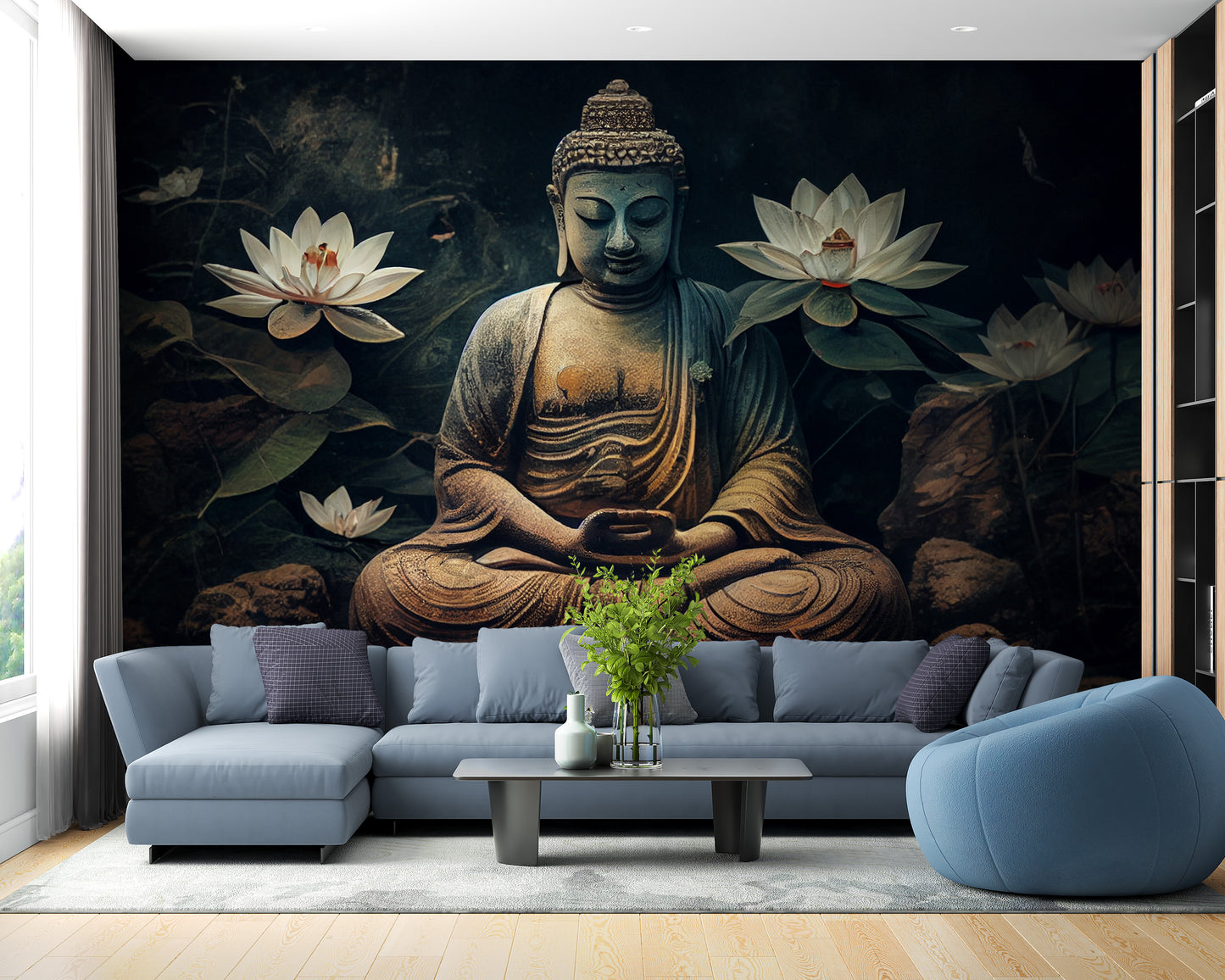 Peaceful Buddha lotus mural for relaxation