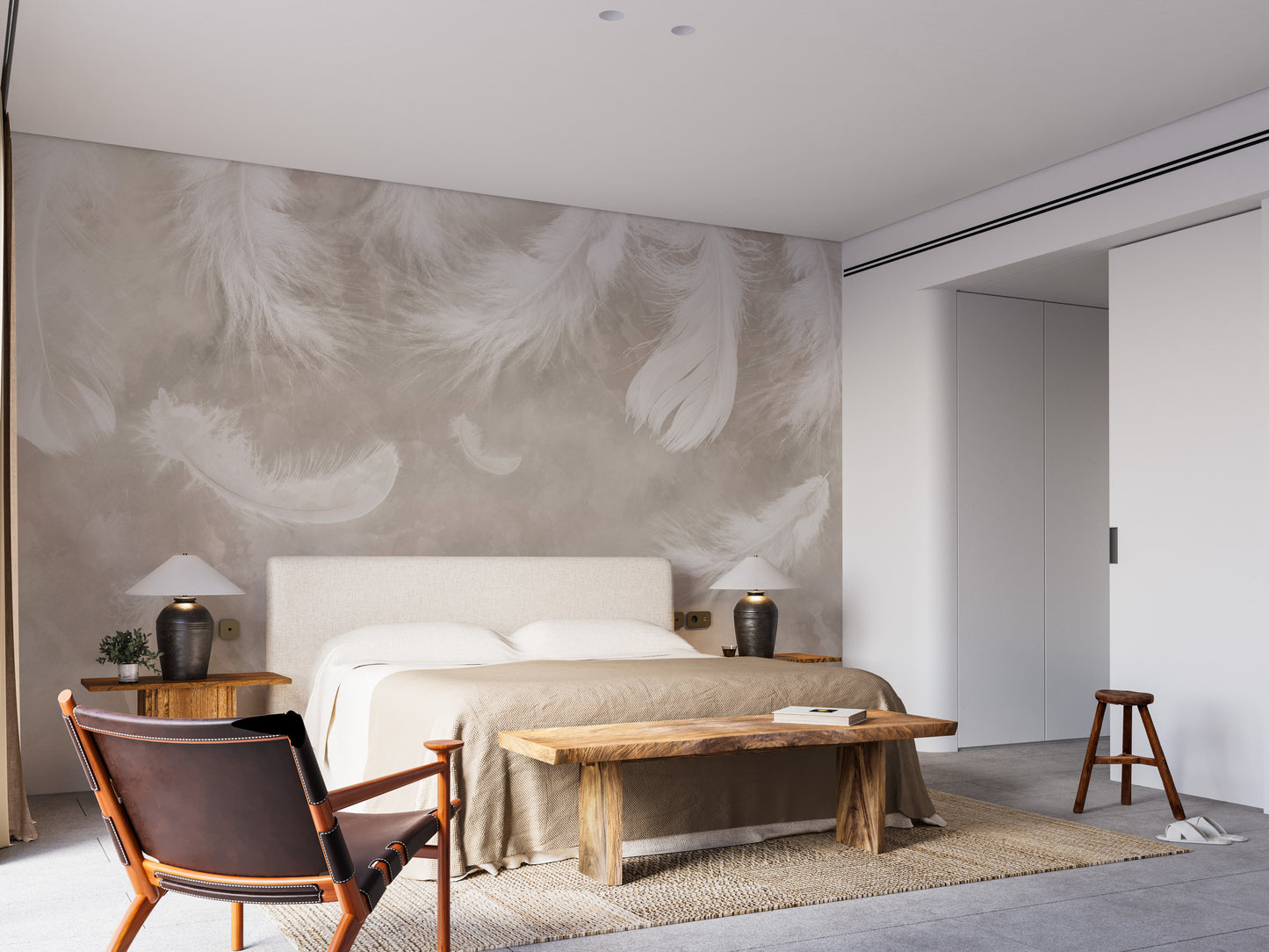 Elegant feather drift wall mural for interiors