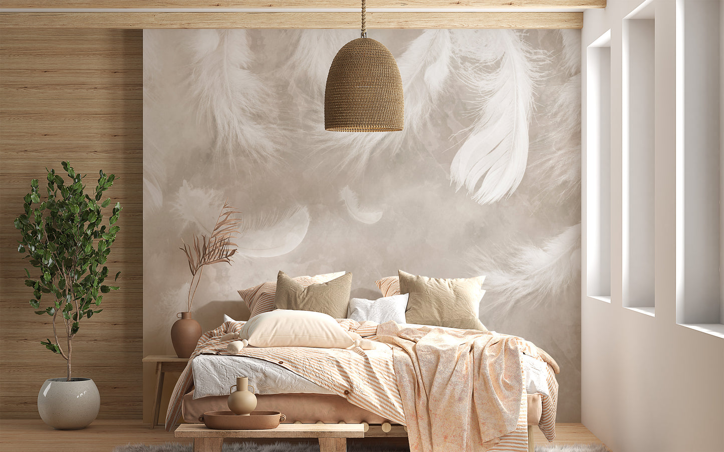 Soft feather mural for modern wall decor