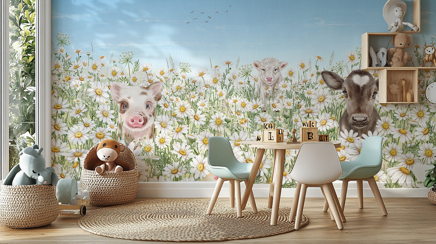 Rustic Farm Animals wallpaper for cozy interior designs.