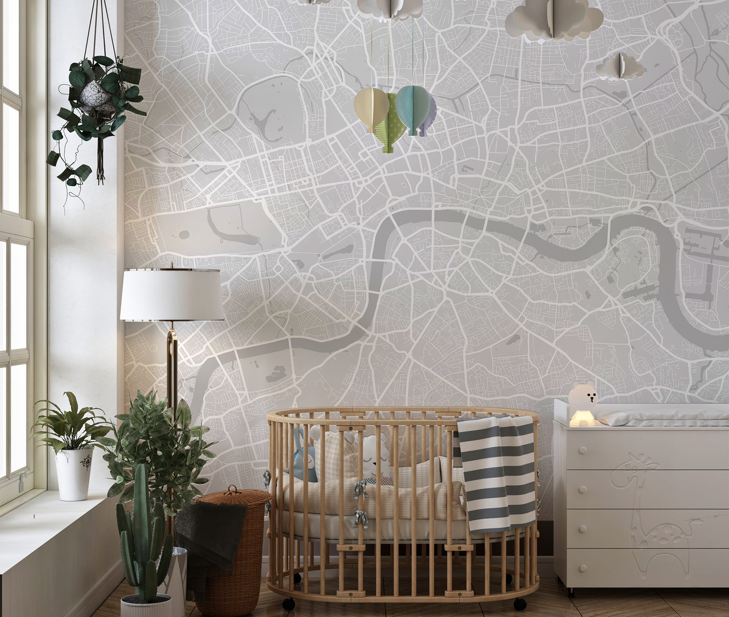 Monotone city street map wall mural wallpaper