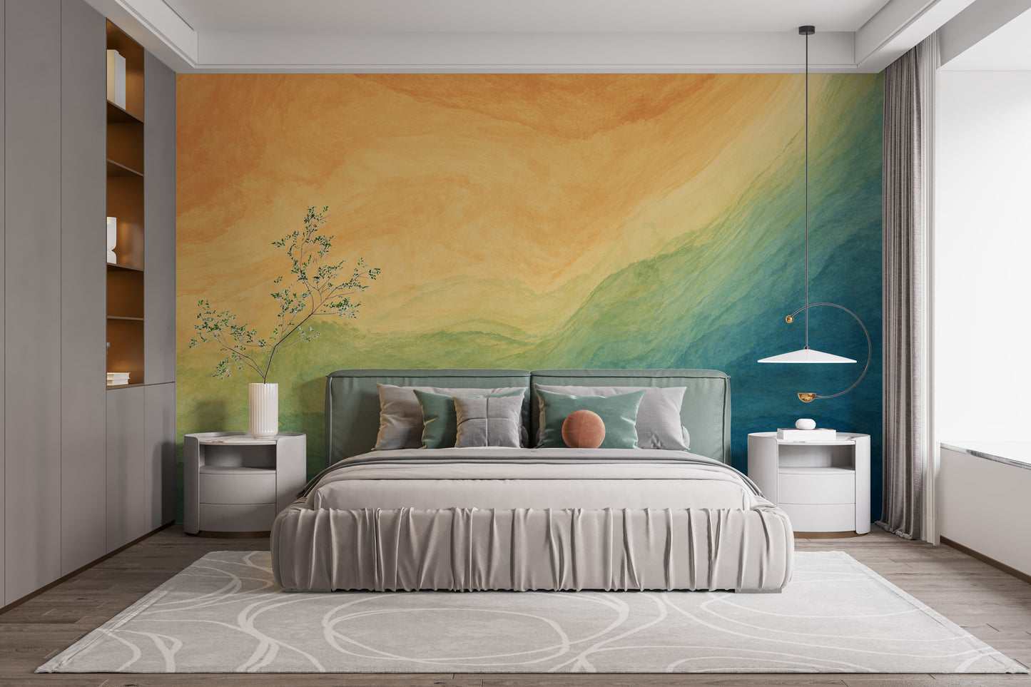 Blue & Yellow Watercolor Ombre Wallpaper Mural