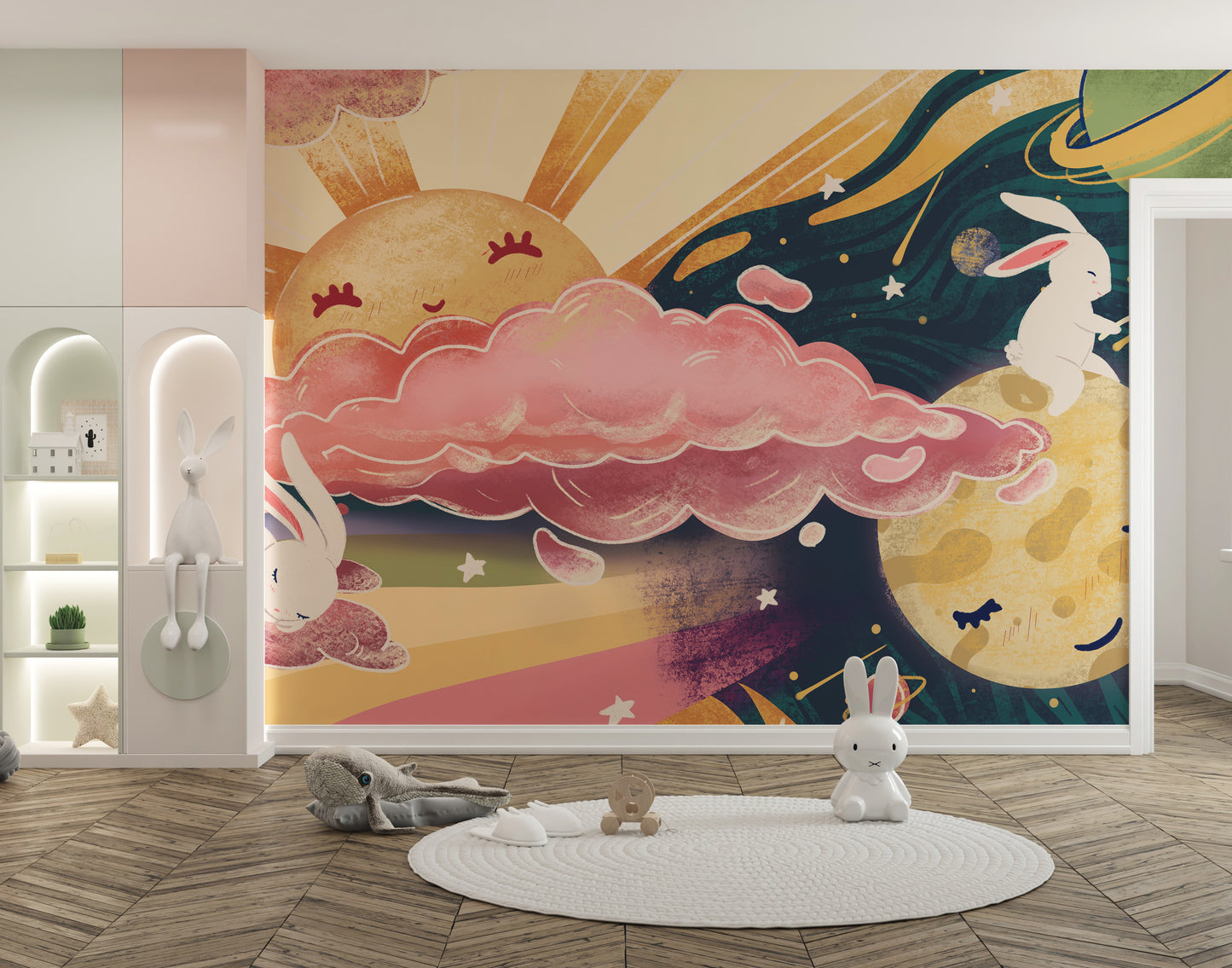 Pink yellow sky wall design