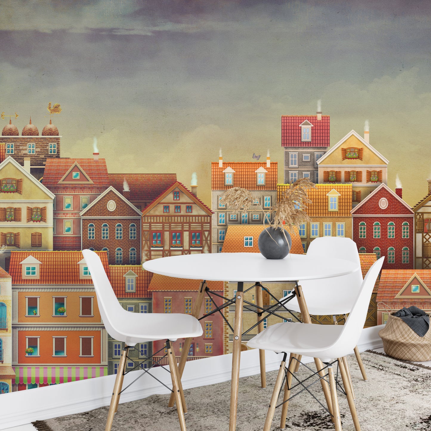 Dark house pattern mural