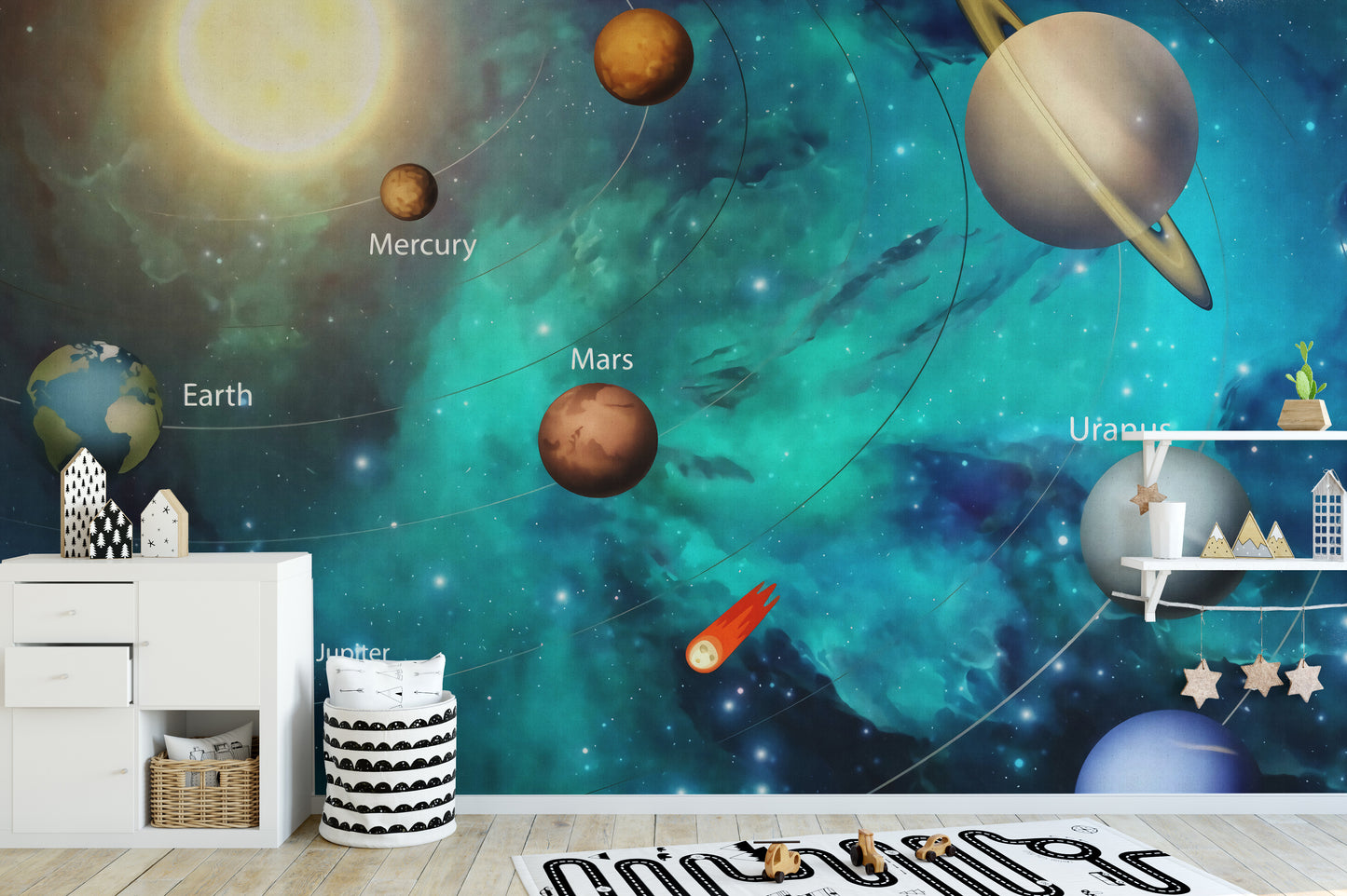 Solar system room mural