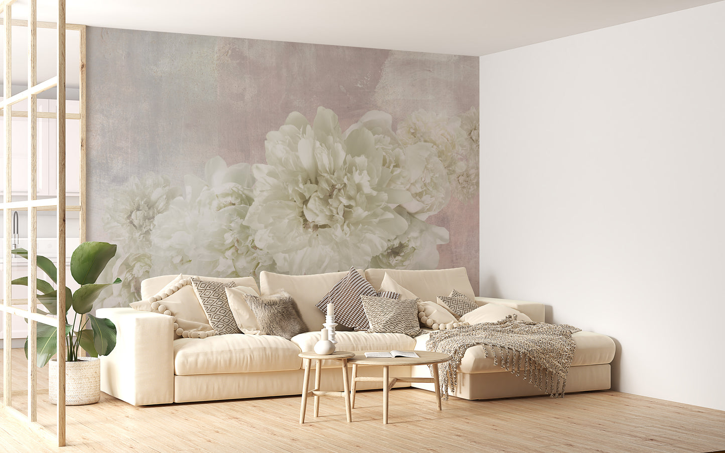 Soft pink flower mural