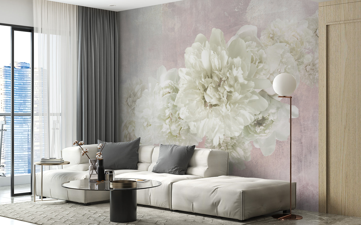 White blooms pink wallpaper