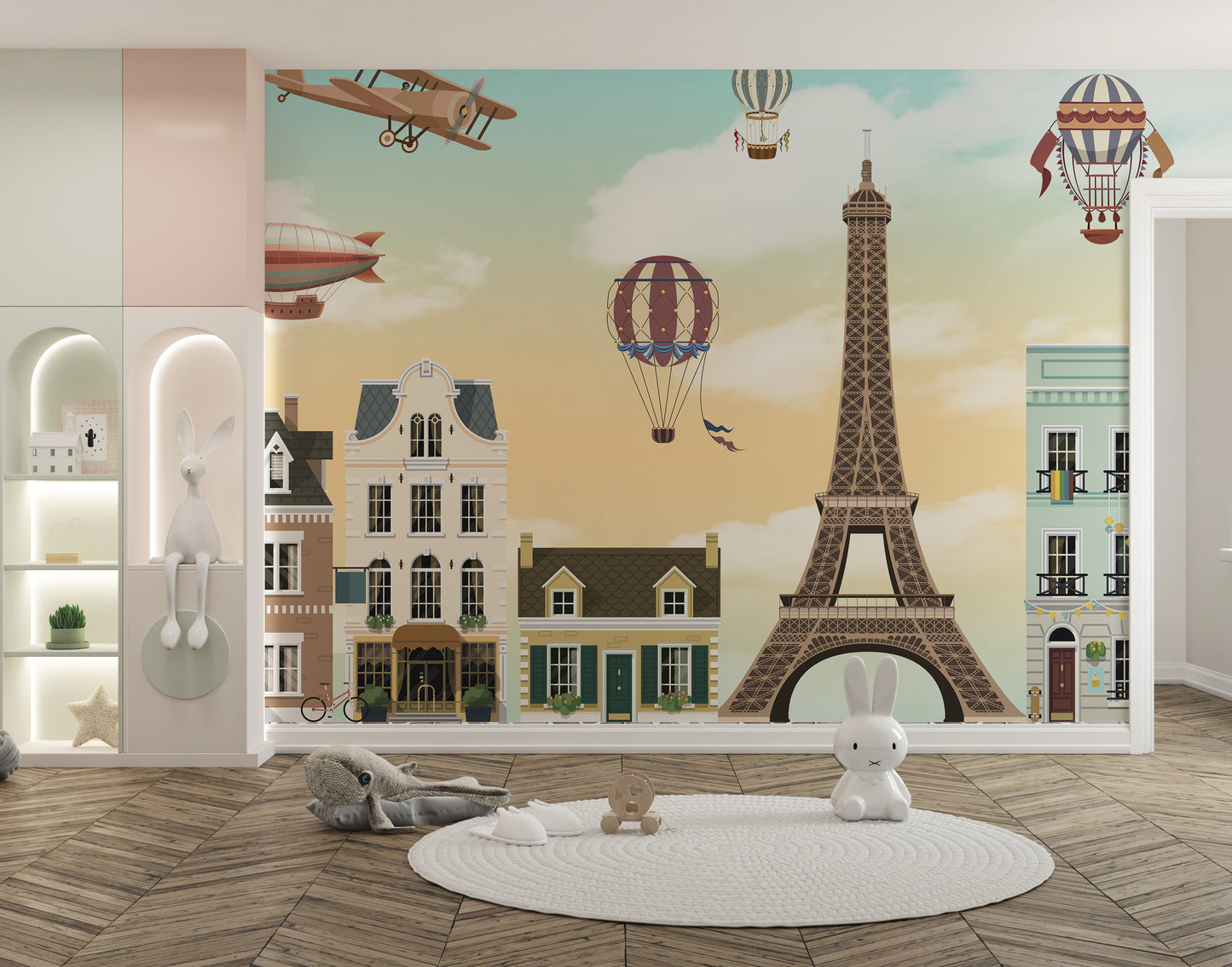 Eiffel Tower City Scene Mural for Kids' Rooms