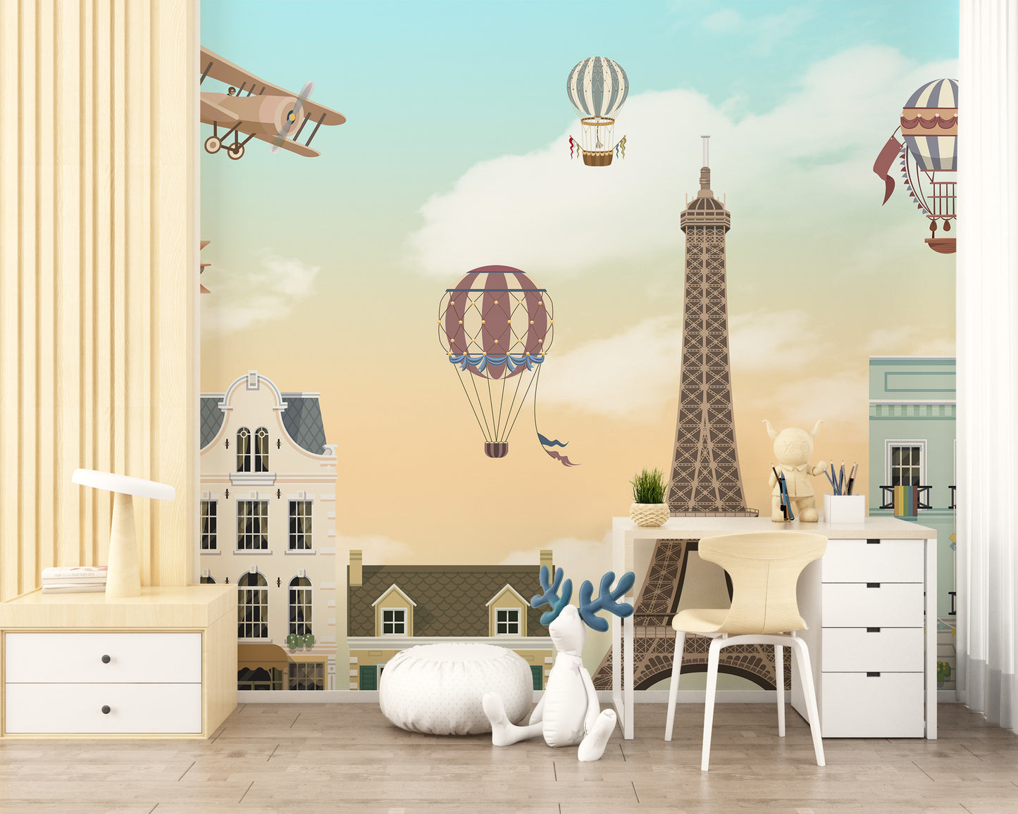 Playful Eiffel Tower City Wallpaper for Children