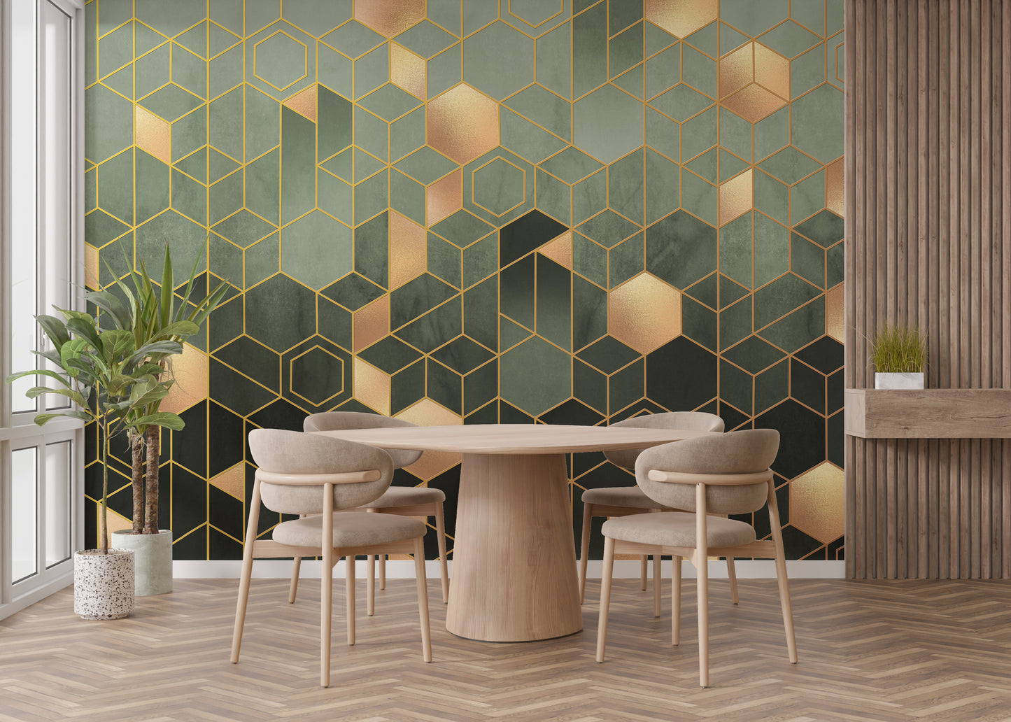 Ombre Gold Hexagonal Wallpaper Wall Mural