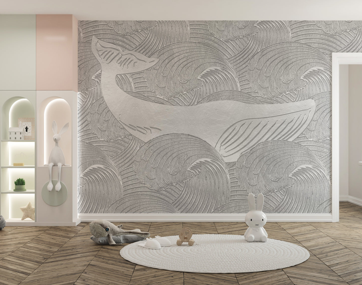 Stylish Silver Whale Handmade Wallpaper Mural