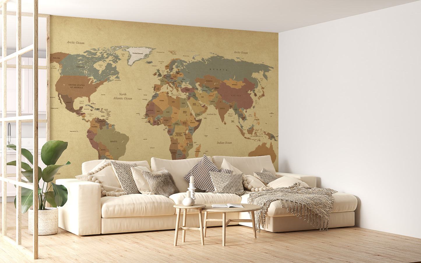 Antique World Map Wallpaper Mural for Bedroom Walls