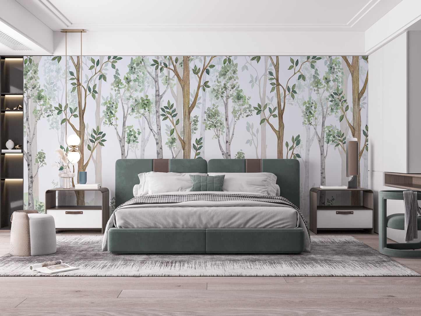 Watercolor Green Forest Wallpaper Mural