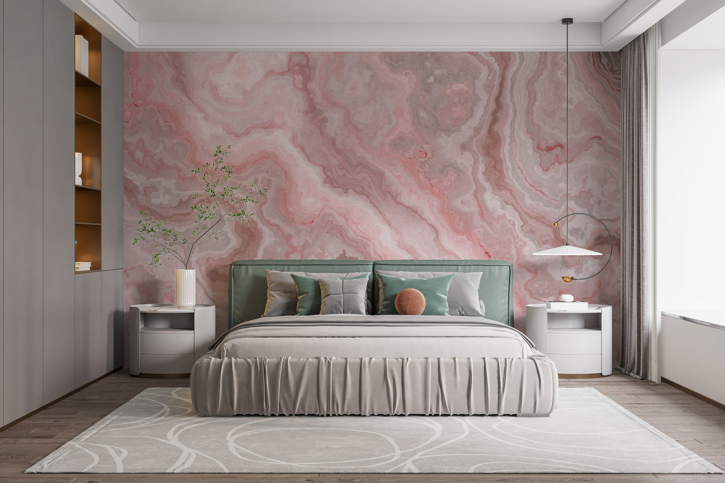 Sophisticated pink onyx marble wall mural for interior spaces
