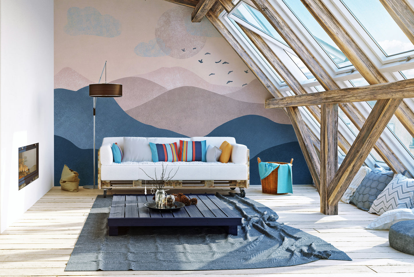 Pastel mountain wallpaper featuring soft, calming tones.